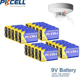 20pcs PKCELL 9V 6F22 Battery primary Carbon Zinc Super Heavy Duty PP3 Battery for Smoke Alarm ,warnning light KTV uses