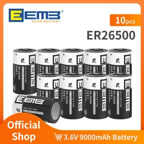 EEMB 10PCS ER26500 Battery 3.6V Lithium Batteries C Size 9000mAh PLC Battery for Water Meter Window Sensor Home Monitor