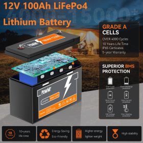 LiFePO4 12V 100Ah Mini Lithium Iron Phosphate Battery Pack Built-in BMS Outdoor Camping Home Power Supply Solar Storage System