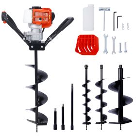 V-Type 52CC 2 Stroke Gas Post Hole Digger One Man Auger EPA Machine Plant Soil Digging Fence withHole Digger Replacement Auger Bits L4"+L6"+L8"+L12" D