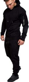 Men's Camouflage 2 Piece Sweatsuits Hoodie Jogging Athletic Tracksuit Sets (Color: BLACK-S)