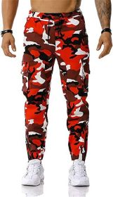 Men's Trousers Camouflage Print Sports Casual Pants Wporkout Joggers Long Sweatpants (Color: Red, size: M)