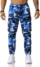 Men's Trousers Camouflage Print Sports Casual Pants Wporkout Joggers Long Sweatpants (Color: Blue, size: XL)