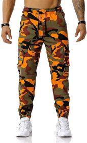 Men's Trousers Camouflage Print Sports Casual Pants Wporkout Joggers Long Sweatpants (Color: Orange, size: S)