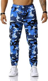 Men's Trousers Camouflage Print Sports Casual Pants Wporkout Joggers Long Sweatpants (Color: Blue, size: S)