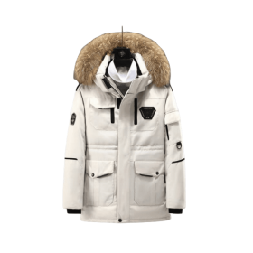 Women's Long Down Coat Parka Jacket (Color: Beige, size: M)