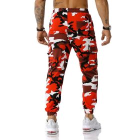 Man Pants Patchwork Camouflage Jogging Pants Outdoor Sports Fitness Sweatpants (Color: Red, size: 34)