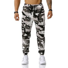 Man Pants Patchwork Camouflage Jogging Pants Outdoor Sports Fitness Sweatpants (Color: Gray, size: 32)