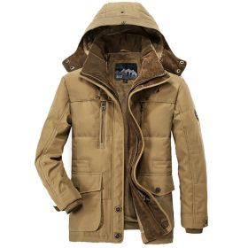 Solid Color Mens Parkas Jackets Hooded Thick Fleece Military Coat Fur Collar Warm Windbreaker Casual Outdoor Parka Overcoat Men (Color: WISH601Khaki, size: XL)