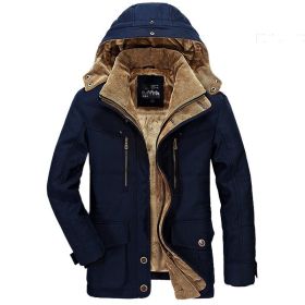 Solid Color Mens Parkas Jackets Hooded Thick Fleece Military Coat Fur Collar Warm Windbreaker Casual Outdoor Parka Overcoat Men (Color: WISH601Blue, size: M)