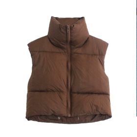 Brown Cropped Sleeveless Down Jacket Vest Coat Female Stand Collar Zipper Waistcoat 2021 Autumn Winter Ladies Casual Outerwear (Color: HFG4336 brown, size: L)