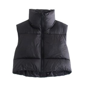 Brown Cropped Sleeveless Down Jacket Vest Coat Female Stand Collar Zipper Waistcoat 2021 Autumn Winter Ladies Casual Outerwear (Color: HFG4336 black, size: L)