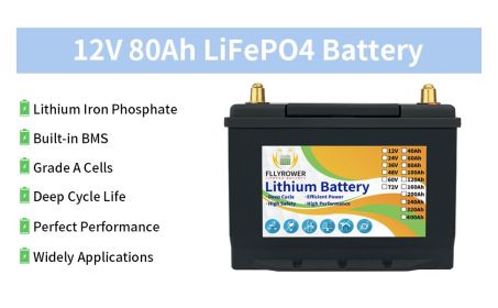 Best-sale 12V 60 80 100 120 200Ah 24V 100Ah LiFePO4 Iron Phosphate Energy Battery With BMS For RV Campers Golf Cart Off-Road (Color: 12V 80Ah260mm)