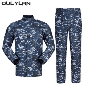 Oulylan Combat Uniform Camo Tactical Suit Men Special Forces Coat Pant Fishing Camouflage Militar Hunting Clothes (Color: ocean Digital, size: L)