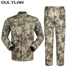 Oulylan Combat Uniform Camo Tactical Suit Men Special Forces Coat Pant Fishing Camouflage Militar Hunting Clothes (Color: Python green, size: XL)