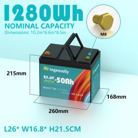 12V 24V 50Ah 100Ah 200Ah LiFePo4 Battery Pack Lithium Iron Phosphate Battery Built-in BMS Rechargeable For RV Home Storage (Color: 24V 50AH)