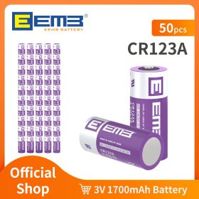 EEMB 3V CR123A Lithium Battery 1700mAh Non-Rechargeable Battery for Microphones Camera Smoke Detector Doorbell Toy Flashlight (Color: 50pcs)