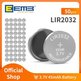 EEMB LIR2032 3.7V 45mAh Button Battery Rechargeable Lithium-ion Battery Coin Cell for Earphone ithium-ion Battery Car Keys Watch (Color: LIR2032-50PCS)