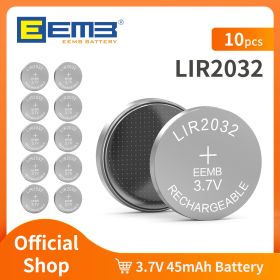 EEMB LIR2032 3.7V 45mAh Button Battery Rechargeable Lithium-ion Battery Coin Cell for Earphone ithium-ion Battery Car Keys Watch (Color: LIR2032-10PCS)