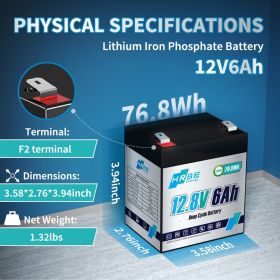 24V 100Ah 50Ah LiFePO4 Battery, Lithium Batteries with 100A BMS, 6000+ Rechargeable Deep Cycles, Grade A Cells, for Marine,Solar (Color: 12V 6AH)