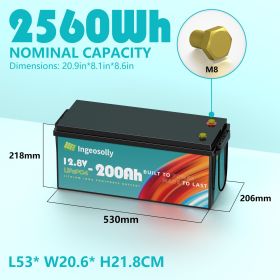 12V 200AH 100AH 24V Lithium Battery 4000+Deep Cycle LiFePO4 Battery With Built-in BMS for Home Storage,Motor Solar Power System (Color: 12V 200AH)