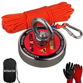 120KG/220KG /300KG/450KG Salvage Magnet Large Neodymium N52 Magnets Magnet Strong Fishing Magnet with Rope Gloves Bag (Color: 220KG, size: magnetic pullforce)