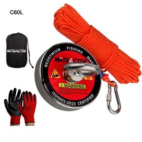 120KG/220KG /300KG/450KG Salvage Magnet Large Neodymium N52 Magnets Magnet Strong Fishing Magnet with Rope Gloves Bag (Color: 120KG, size: magnetic pullforce)