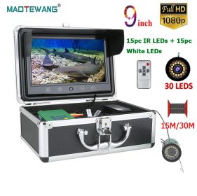 MAOTEWANG 9''HD 1080P Screen Fish Finder Underwater Fishing Camera 15pcs White LEDs +15pcs IR Lamp for River/Winter Ice Fishing (Color: 1080P 30M NO DVR)