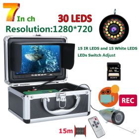 15M/30M Underwater Fishing Camera With 7inch 15pcs White LEDs +15pcs Infrared Lamp HD1080P Camera Fishfinder For Ice Sea Fishing (Color: 15m 1080P with DVR)