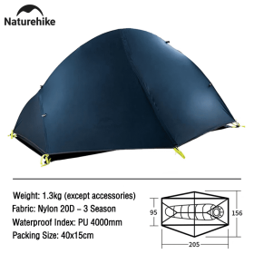 Naturehike Cycling Tent 1 Person Tent Ultralight Bicycle Tent Double Layer Fishing 4 Season Tent Waterproof Outdoor Camping Tent (Color: Navy - 1 Person)