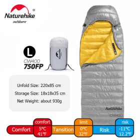 Naturehike cw400 Sleeping Bag Lightweight Goose Down Winter Warm Sleeping Bag Ultralight Outdoor Hiking Camping Travel Equipment (Color: Grey L - Goose)