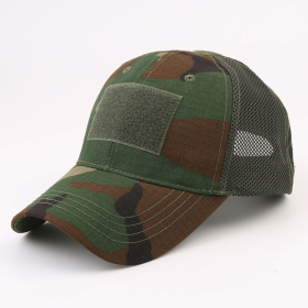 Military-Style Tactical Patch Hat with Adjustable Strap | Breathable and Unisex (Color: Woodland Camo)