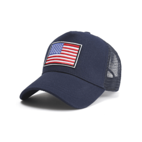 American Flag Trucker Hat with Adjustable Strap (Color: Blue and RWB)