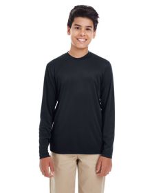 UltraClub 8622Y Youth Cool & Dry Performance Long-Sleeve Top (Color: Black, size: XS)