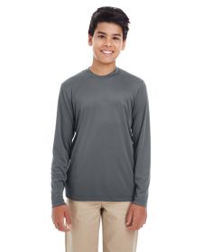 UltraClub 8622Y Youth Cool & Dry Performance Long-Sleeve Top (Color: Charcoal, size: XS)