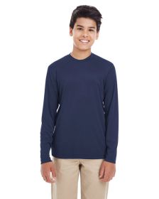 UltraClub 8622Y Youth Cool & Dry Performance Long-Sleeve Top (Color: NAVY, size: XL)