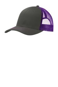 Port Authority Snapback Trucker Cap C112 (Color: Grey Steel/ Purple)